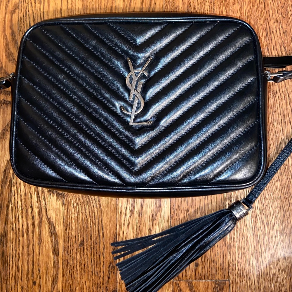 Yves Saint Laurent Black Quilted Leather Crossbody Camera Bag with Tassel